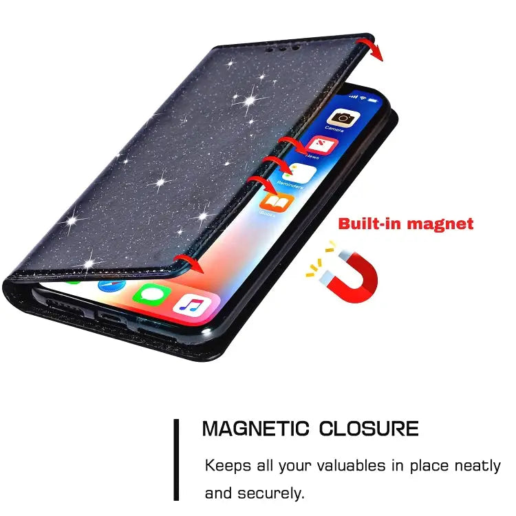 Ultrathin Glitter Magnetic Horizontal Flip Leather Case with Holder & Card Slots For iPhone XR - Apple Accessories