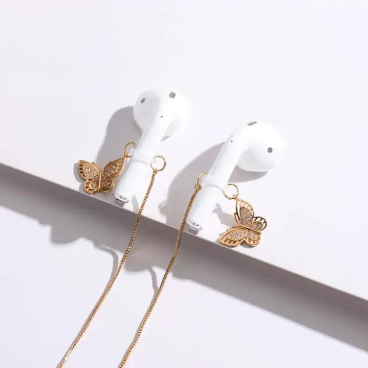 Universal Anti-lost Chain for Wireless Earphones Sweet and Simple Commuter Zircon Butterfly Anti-lost Necklace