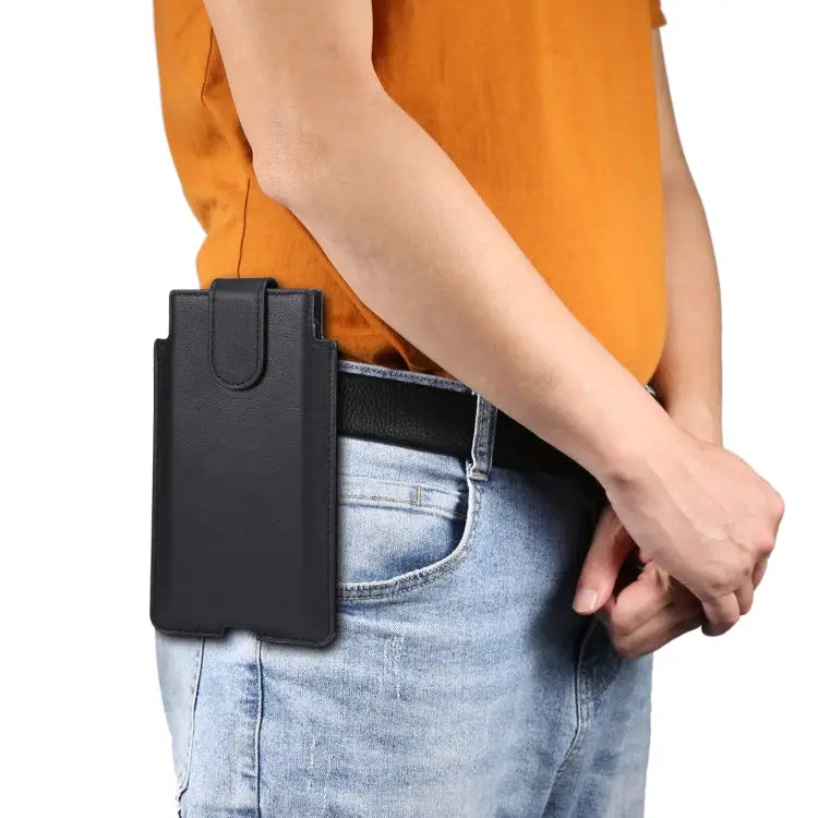 Universal Cow Leather Vertical Mobile Phone Leather Case Waist Bag For 6.1 inch and Below Phones