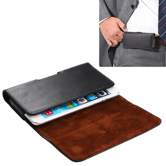 Universal Horizontal Style Leather Case / Waist Bag with Back Splint for iPhone 6 Galaxy S4 & S3 - Black