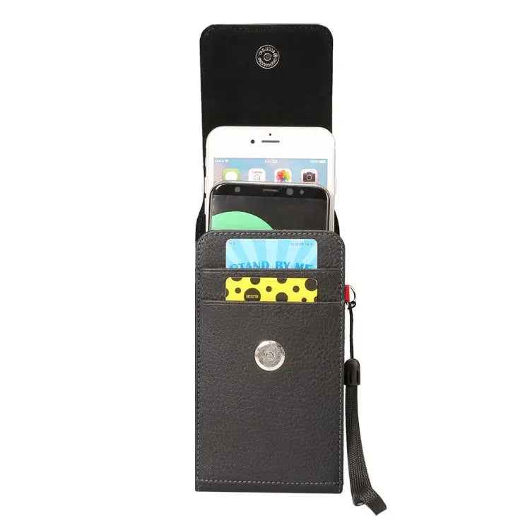 Universal Litchi Texture Vertical Flip Upright Lattice PU Leather Case / Waist Bag with Back Splint & Card Slots &