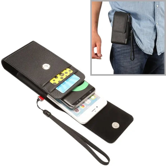 Universal Litchi Texture Vertical Flip Upright Lattice PU Leather Case / Waist Bag with Back Splint & Card Slots &