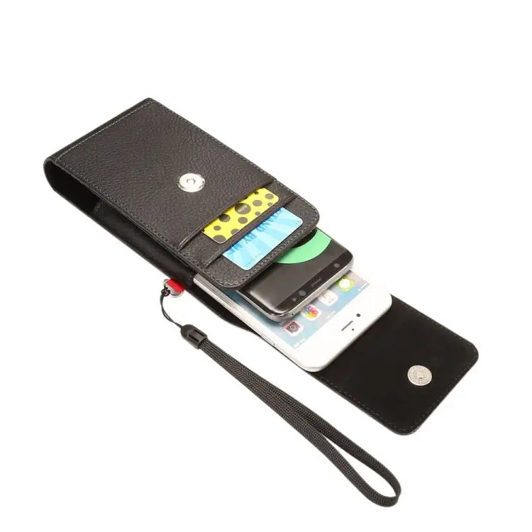 Universal Litchi Texture Vertical Flip Upright Lattice PU Leather Case / Waist Bag with Back Splint & Card Slots &