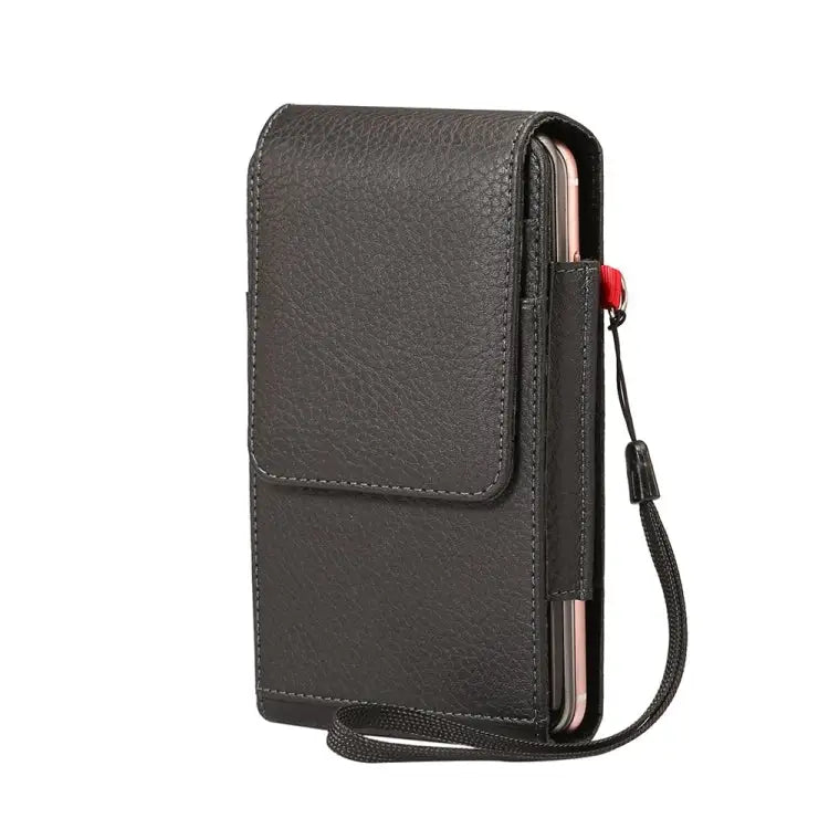 Universal Litchi Texture Vertical Flip Upright Lattice PU Leather Case / Waist Bag with Back Splint & Card Slots &