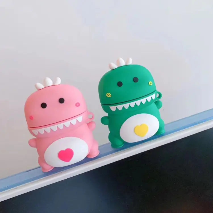 Universal Wireless Couple Green Pink Dinosaur Bluetooth Headphone Holder for Apple AirPods 1 / 2 - Green - Apple