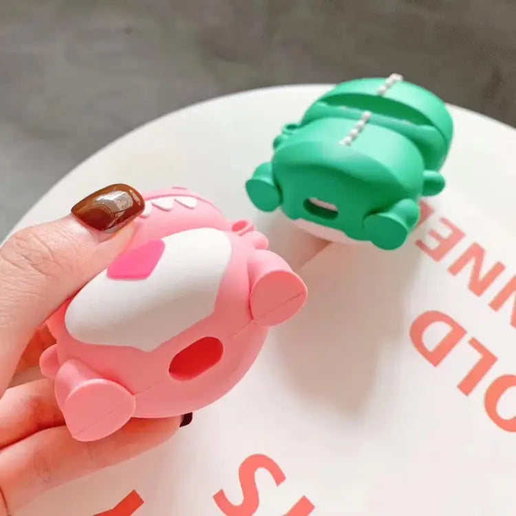 Universal Wireless Couple Green Pink Dinosaur Bluetooth Headphone Holder for Apple AirPods 1 / 2 - Green - Apple