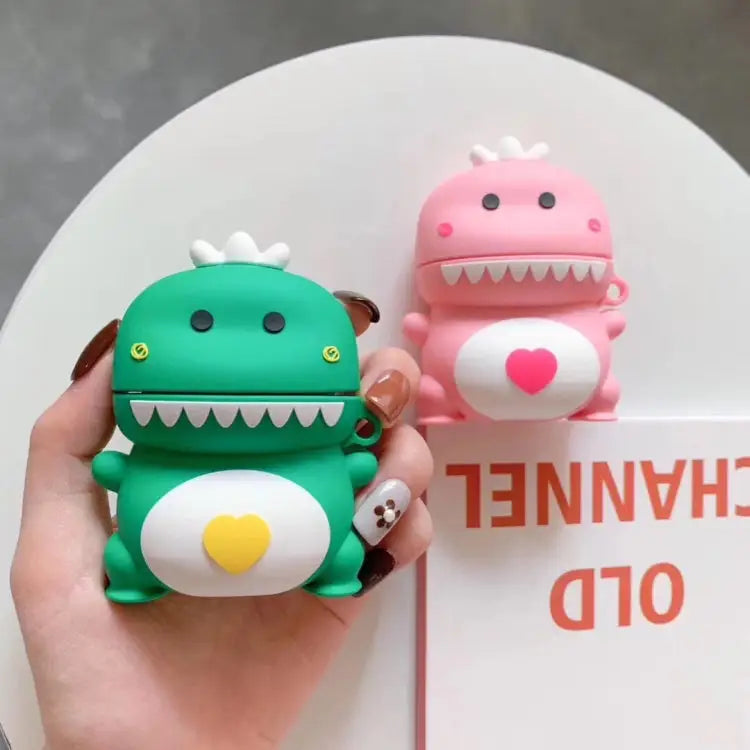 Universal Wireless Couple Green Pink Dinosaur Bluetooth Headphone Holder for Apple AirPods 1 / 2 - Green - Apple