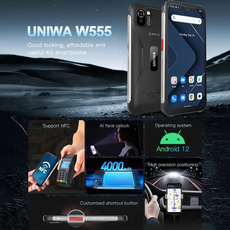 UNIWA W555 Rugged Phone 3GB + 32GB Dual Rear Cameras IP68 Waterproof Dustproof Shockproof 5.71 inch Android 12.0