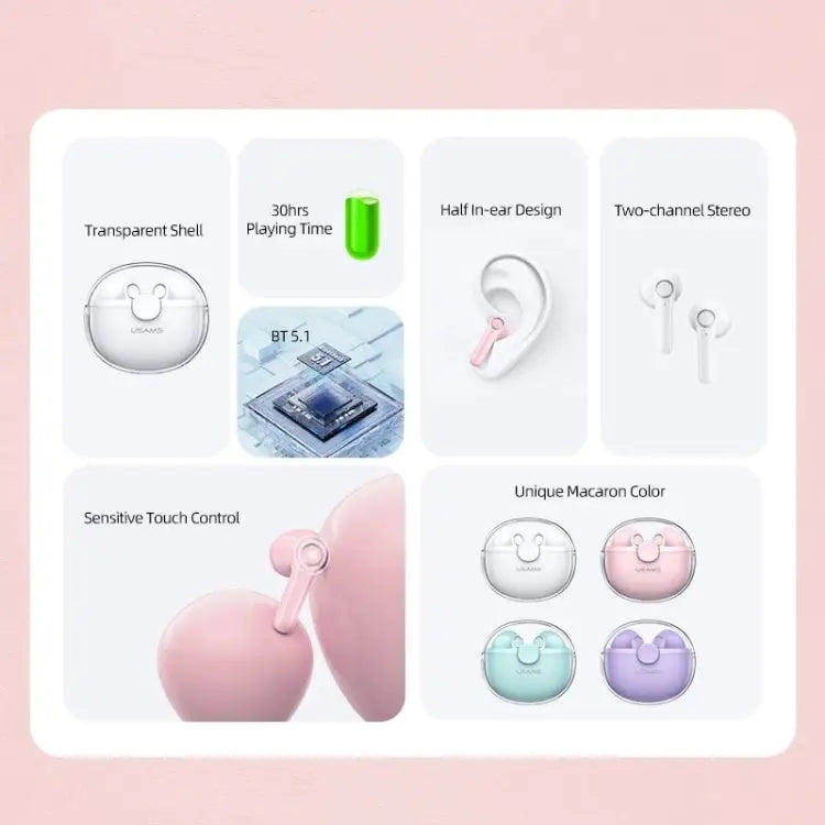 USAMS BU12 TWS Half In-Ear Bluetooth 5.1 Wireless Earphones USAMS BU12 - USAMS BU12 / Green - Apple Accessories