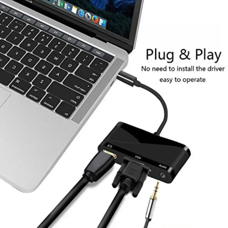 USB 2.0 + Audio Port + VGA + HDMI to USB-C / Type-C HUB Adapter Black White - Black / Black