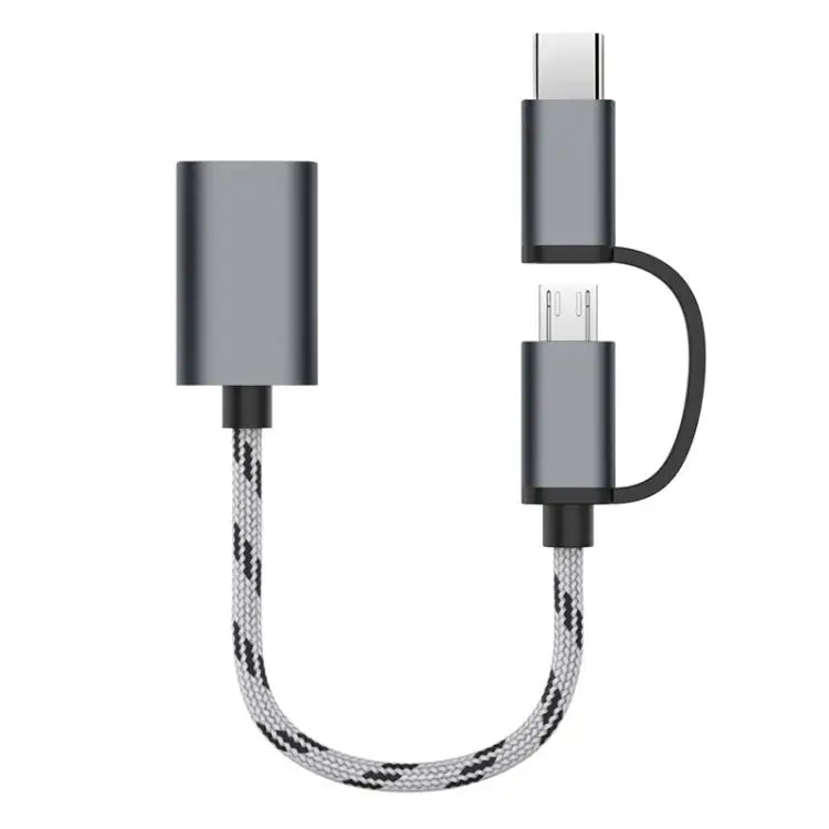 USB 3.0 Female to Micro USB + USB-C / Type-C Male Charging + Transmission OTG Nylon Braided Adapter Cable Cable Length: