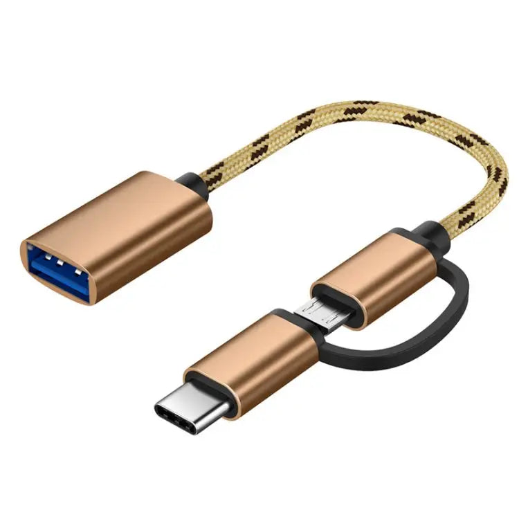 USB 3.0 Female to Micro USB + USB-C / Type-C Male Charging + Transmission OTG Nylon Braided Adapter Cable Cable Length: