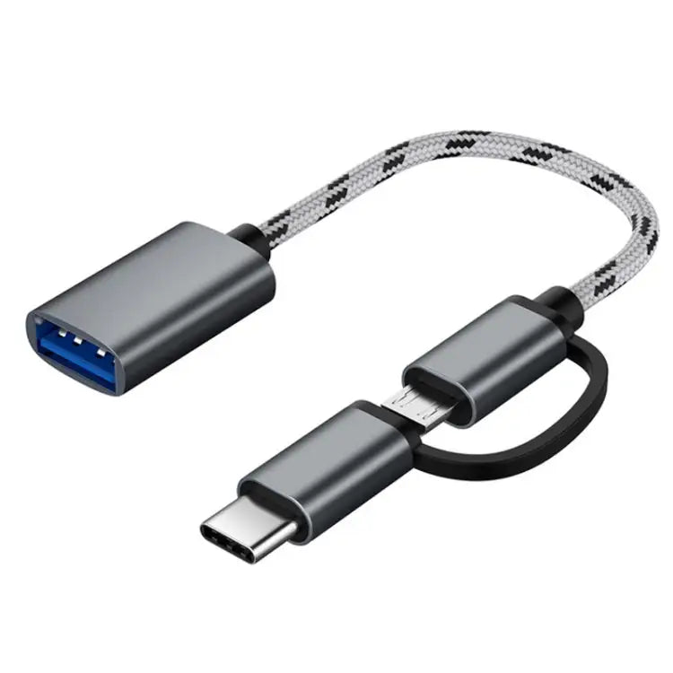 USB 3.0 Female to Micro USB + USB-C / Type-C Male Charging + Transmission OTG Nylon Braided Adapter Cable Cable Length: