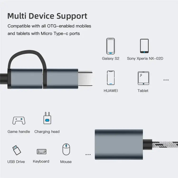 USB 3.0 Female to Micro USB + USB-C / Type-C Male Charging + Transmission OTG Nylon Braided Adapter Cable Cable Length: