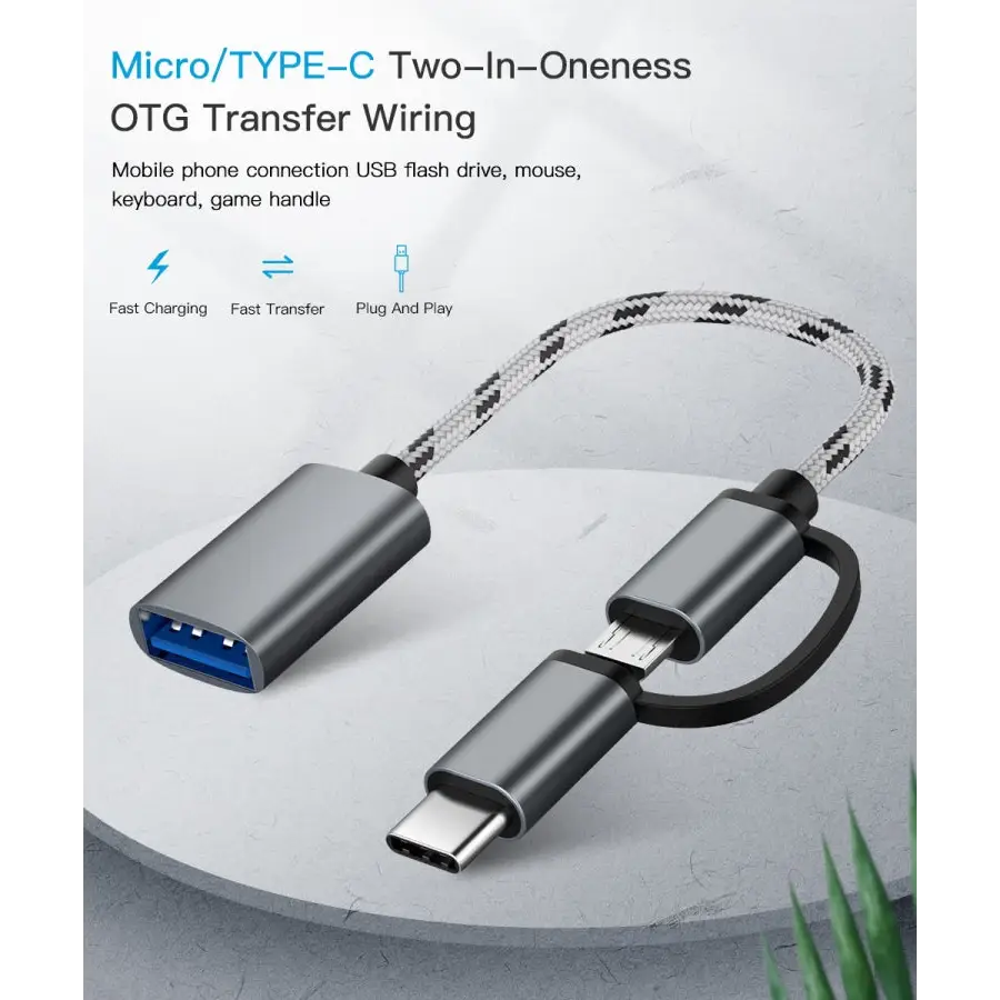 USB 3.0 Female to Micro USB + USB-C / Type-C Male Charging + Transmission OTG Nylon Braided Adapter Cable Cable Length: