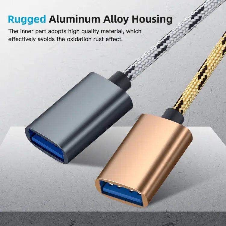 USB 3.0 Female to Micro USB + USB-C / Type-C Male Charging + Transmission OTG Nylon Braided Adapter Cable Cable Length: