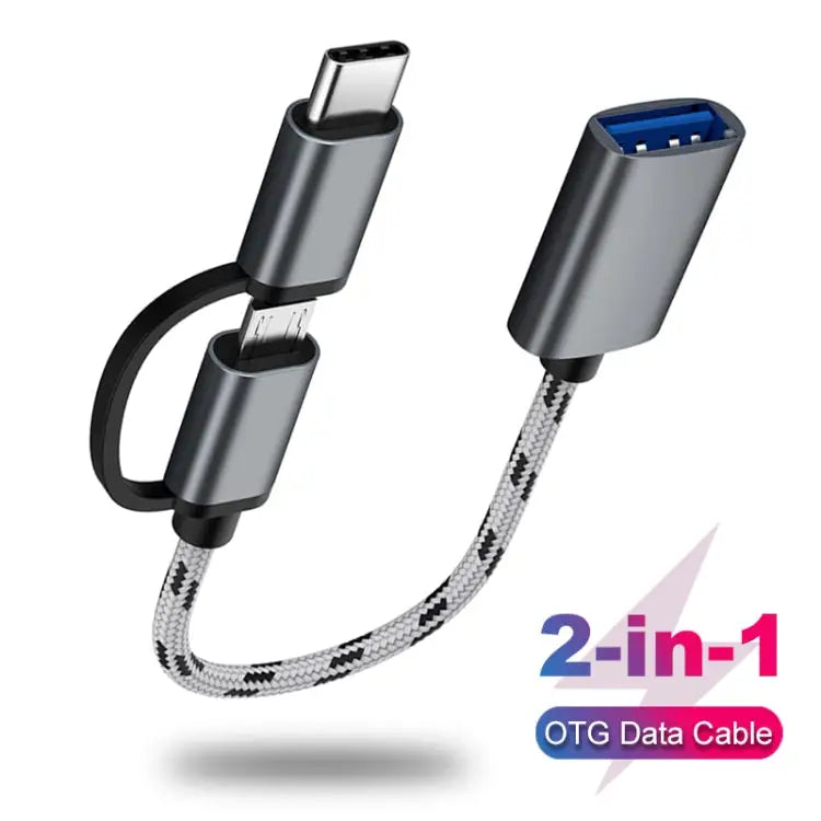USB 3.0 Female to Micro USB + USB-C / Type-C Male Charging + Transmission OTG Nylon Braided Adapter Cable Cable Length: