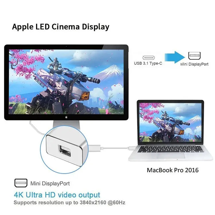 USB-C / Type-C 3.1 Male to Mini DP Female HD Converter Length: 12cm Silver Gold