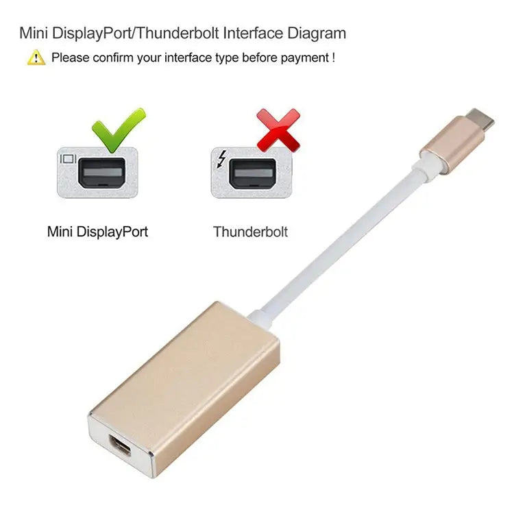 USB-C / Type-C 3.1 Male to Mini DP Female HD Converter Length: 12cm Silver Gold