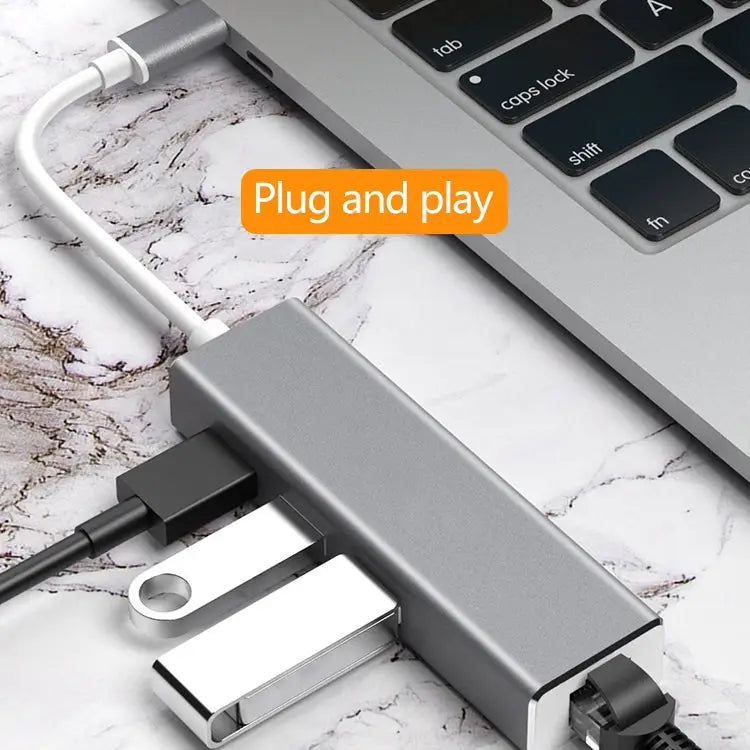 USB-C / Type-C to Gigabit Ethernet RJ45 & 3 x USB 3.0 Adapter Converter HUB Computer External Tablet Phone Universal