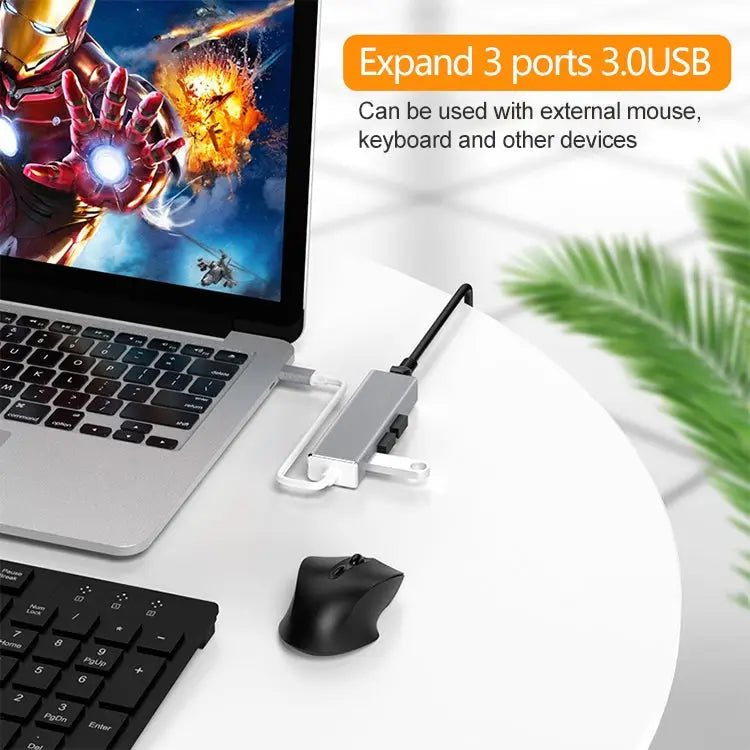 USB-C / Type-C to Gigabit Ethernet RJ45 & 3 x USB 3.0 Adapter Converter HUB Computer External Tablet Phone Universal
