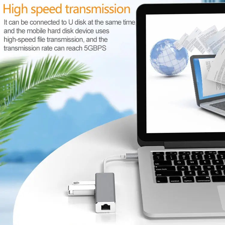 USB-C / Type-C to Gigabit Ethernet RJ45 & 3 x USB 3.0 Adapter Converter HUB Computer External Tablet Phone Universal