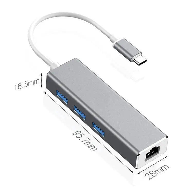 USB-C / Type-C to Gigabit Ethernet RJ45 & 3 x USB 3.0 Adapter Converter HUB Computer External Tablet Phone Universal