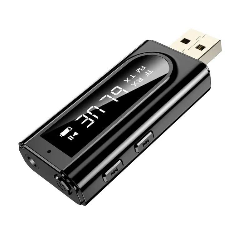 USB Car Bluetooth 5.0 Adapter Receiver FM + AUX Audio Dual Output Stereo Transmitter - K9 Black