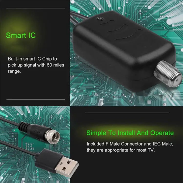 USB Connector Signal Booster Amplifier + IEC Converter Head USB 50 Miles 25dBi - USB 50 Miles 25dBi