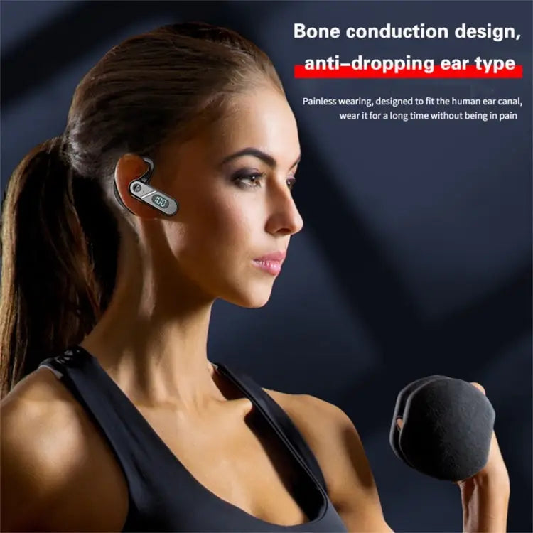 V28 Bluetooth Headset Hanging Ear Digital Display Single Ear Voice Control Earphone - V28 Black