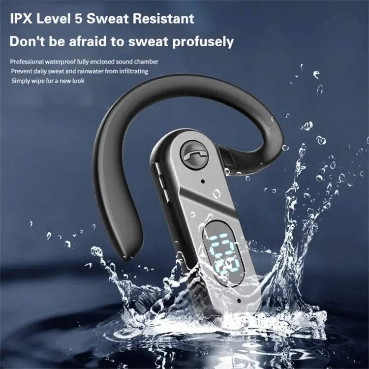 V28 Bluetooth Headset Hanging Ear Digital Display Single Ear Voice Control Earphone - V28 Black