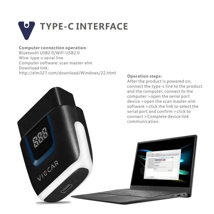 Viecar VP003 Car Mini OBD + USB / Type-C Interface Fault Detector V2.2 Bluetooth Diagnostic Tool VP003 - VP003