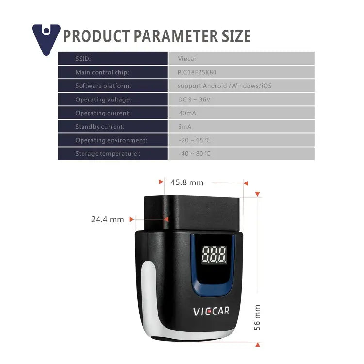 Viecar VP003 Car Mini OBD + USB / Type-C Interface Fault Detector V2.2 Bluetooth Diagnostic Tool VP003 - VP003