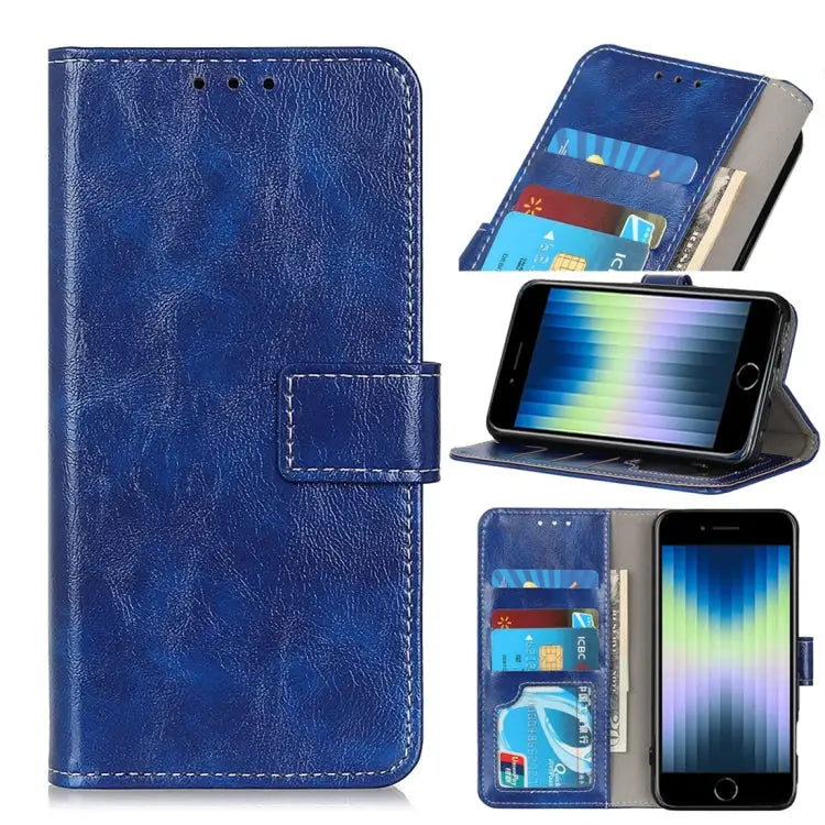 Vintage Crazy Horse PU + Left and Right Leather Case with Photo Frame & Bracket & Front and Back Buckle For iPhone SE