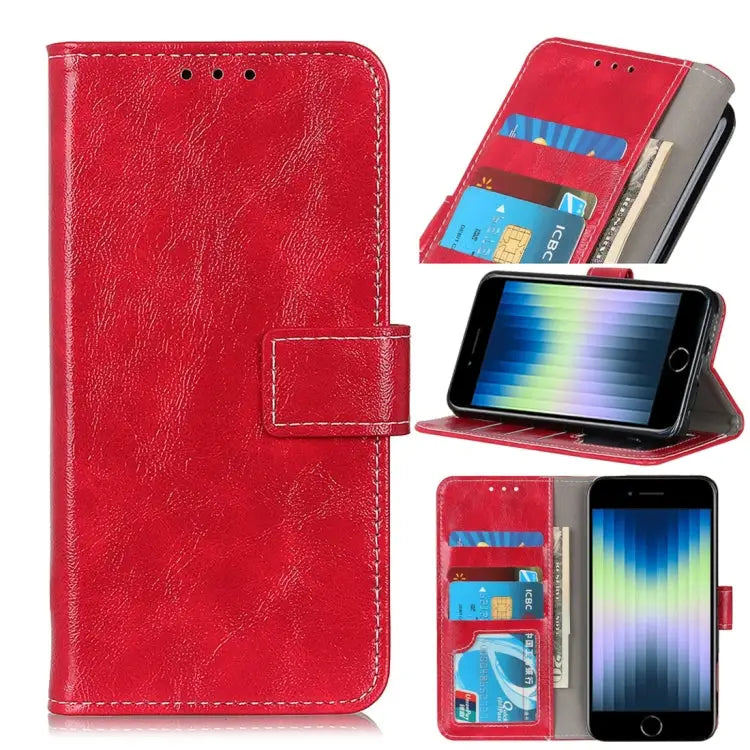 Vintage Crazy Horse PU + Left and Right Leather Case with Photo Frame & Bracket & Front and Back Buckle For iPhone SE