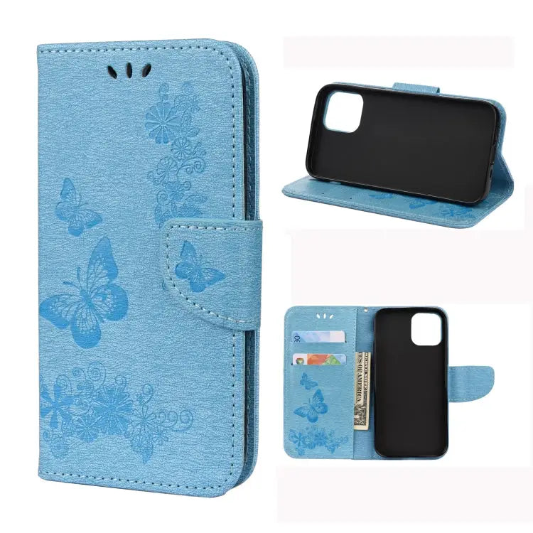 Vintage Embossed Floral Butterfly Pattern Horizontal Flip Leather Case with Card Slot & Holder & Wallet & Lanyard