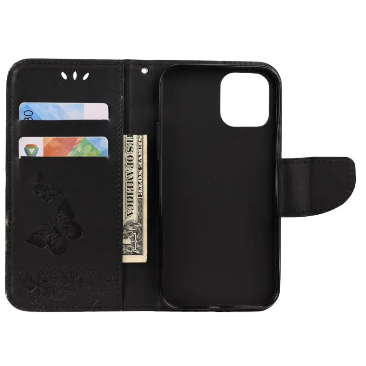 Vintage Embossed Floral Butterfly Pattern Horizontal Flip Leather Case with Card Slot & Holder & Wallet & Lanyard