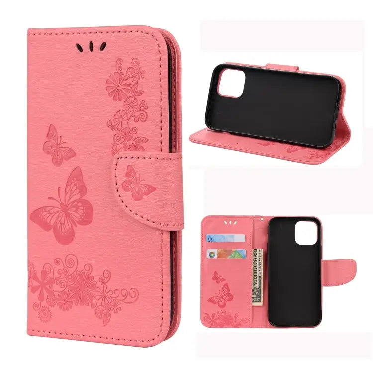 Vintage Embossed Floral Butterfly Pattern Horizontal Flip Leather Case with Card Slot & Holder & Wallet & Lanyard