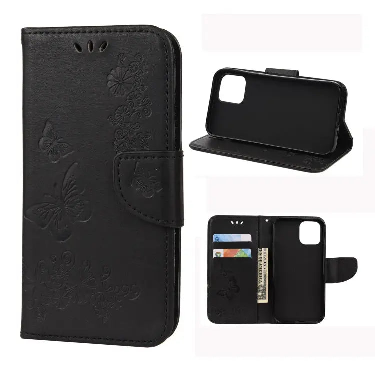 Vintage Embossed Floral Butterfly Pattern Horizontal Flip Leather Case with Card Slot & Holder & Wallet & Lanyard