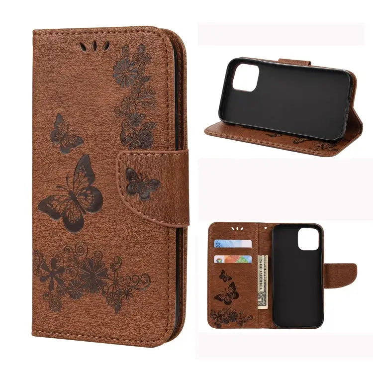 Vintage Embossed Floral Butterfly Pattern Horizontal Flip Leather Case with Card Slot & Holder & Wallet & Lanyard