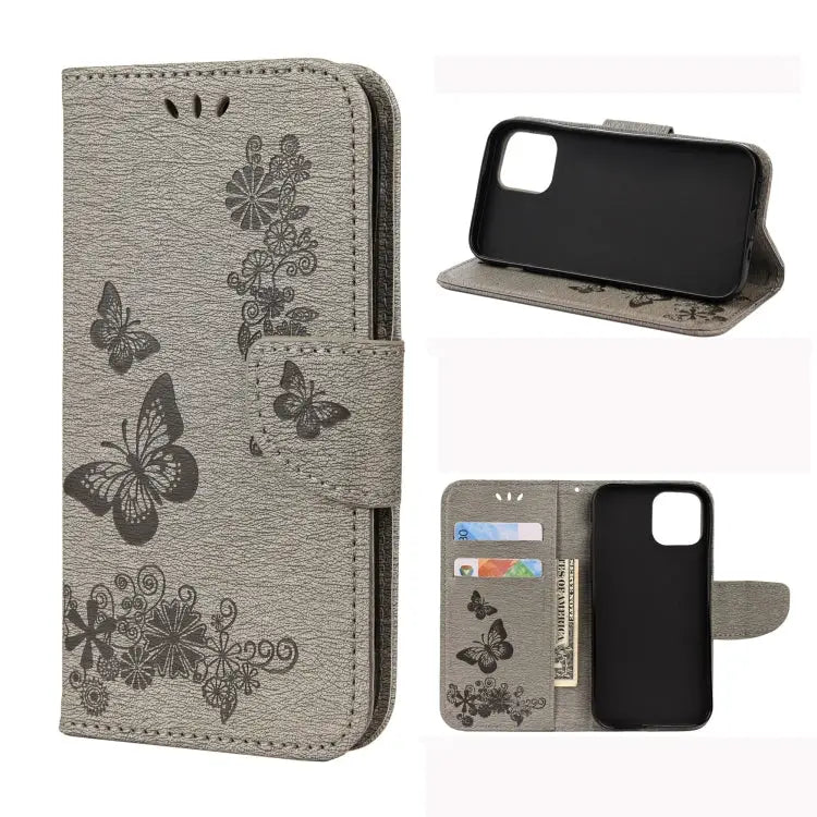 Vintage Embossed Floral Butterfly Pattern Horizontal Flip Leather Case with Card Slot & Holder & Wallet & Lanyard