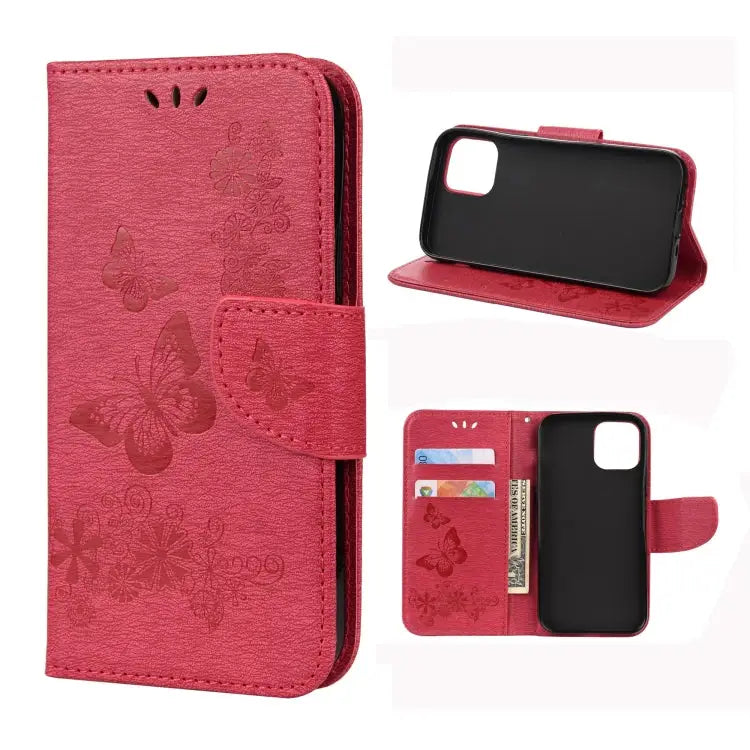 Vintage Embossed Floral Butterfly Pattern Horizontal Flip Leather Case with Card Slot & Holder & Wallet & Lanyard