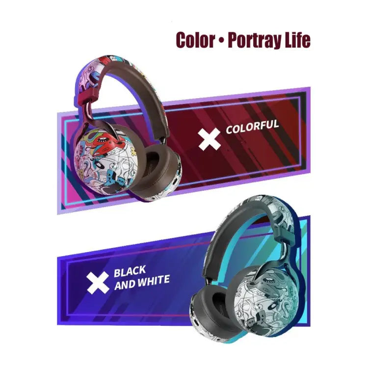 VJ086 Graffiti Headset Wireless Sports Bluetooth Headset Water Transfer Color Print Headset Support TF FM - Apple