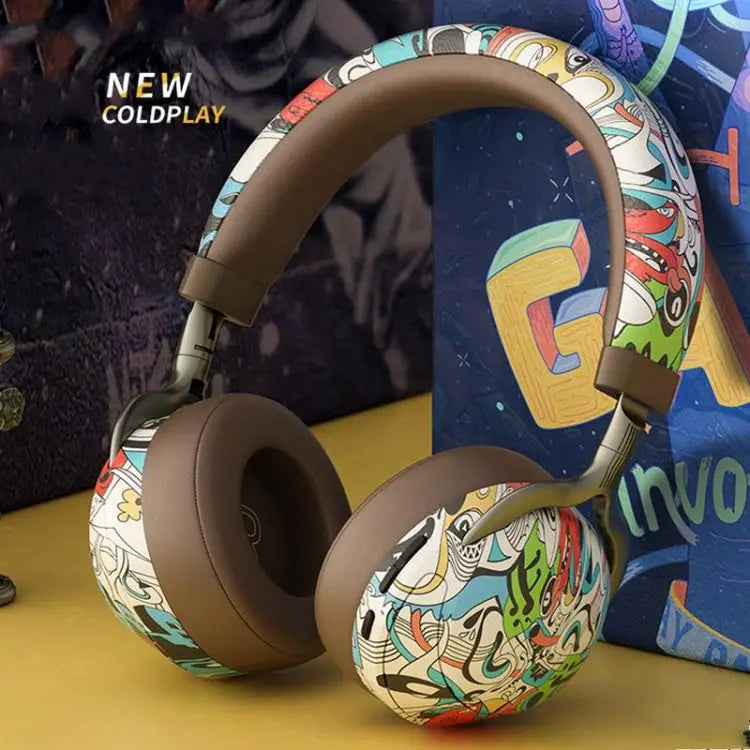 VJ086 Graffiti Headset Wireless Sports Bluetooth Headset Water Transfer Color Print Headset Support TF FM - Apple