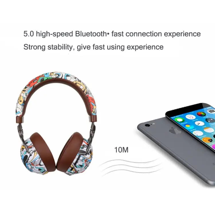 VJ086 Graffiti Headset Wireless Sports Bluetooth Headset Water Transfer Color Print Headset Support TF FM - Apple