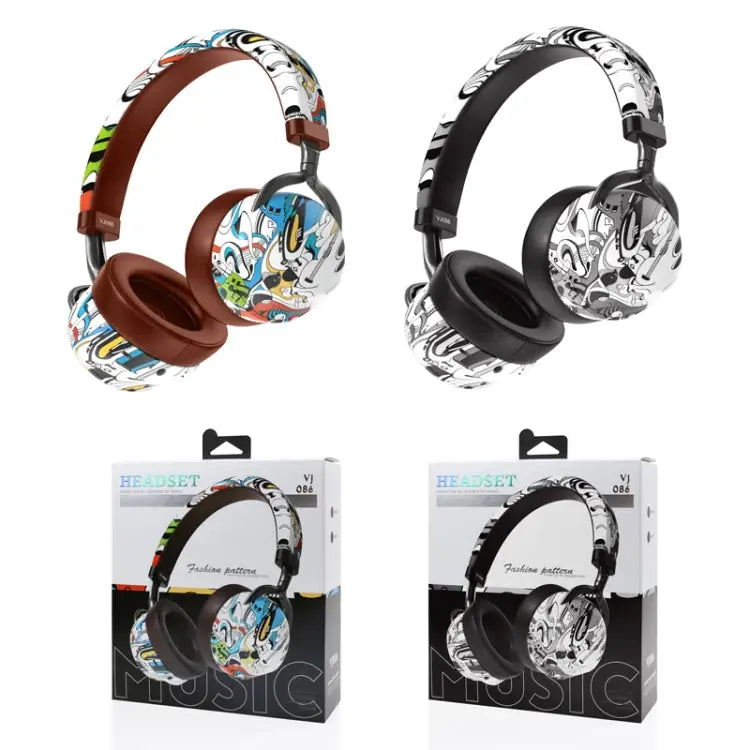 VJ086 Graffiti Headset Wireless Sports Bluetooth Headset Water Transfer Color Print Headset Support TF FM - Apple