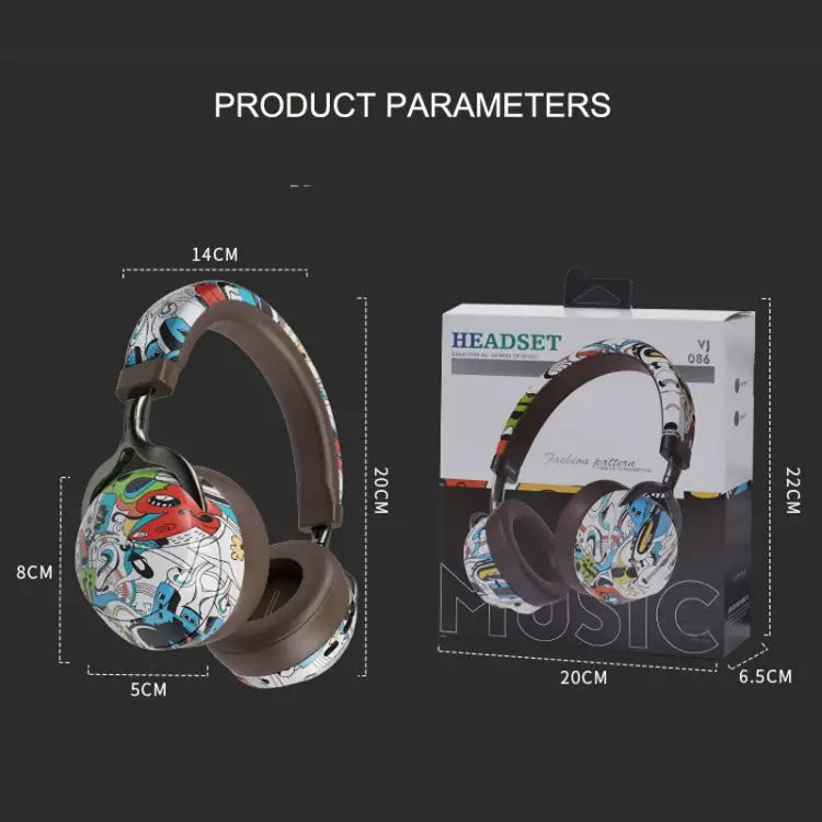 VJ086 Graffiti Headset Wireless Sports Bluetooth Headset Water Transfer Color Print Headset Support TF FM - Apple