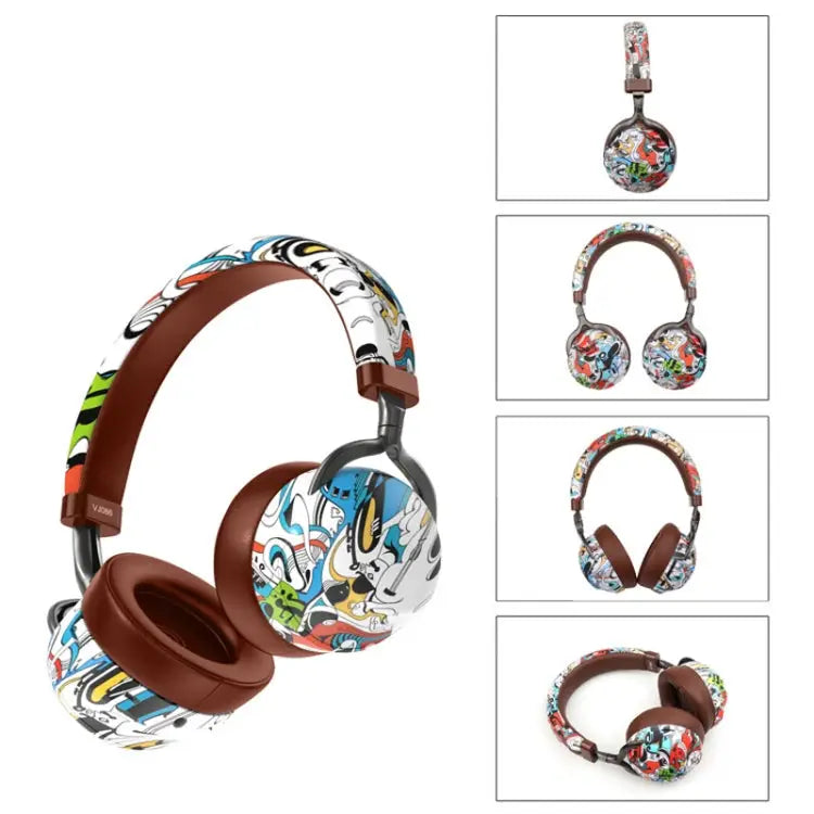 VJ086 Graffiti Headset Wireless Sports Bluetooth Headset Water Transfer Color Print Headset Support TF FM - Apple