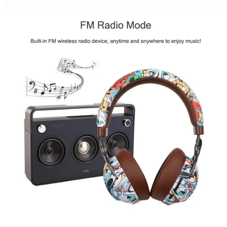 VJ086 Graffiti Headset Wireless Sports Bluetooth Headset Water Transfer Color Print Headset Support TF FM - Apple