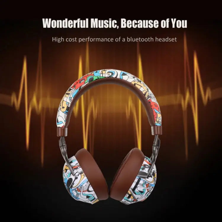 VJ086 Graffiti Headset Wireless Sports Bluetooth Headset Water Transfer Color Print Headset Support TF FM - Apple